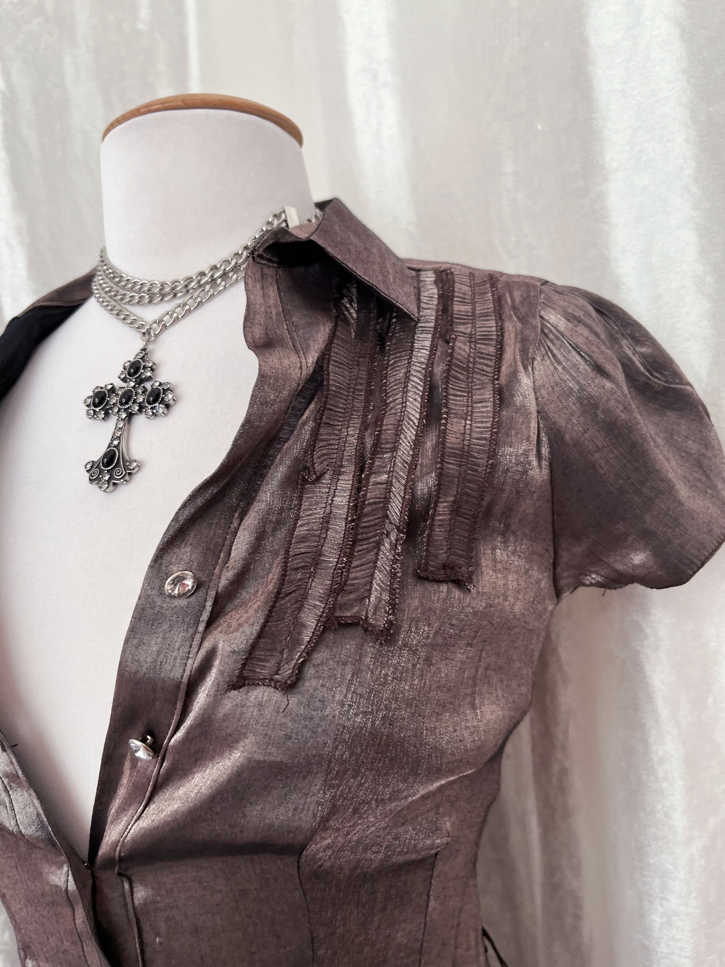Dark coquette shiny brown shirt 🎥