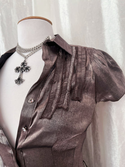 Dark coquette shiny brown shirt 🎥