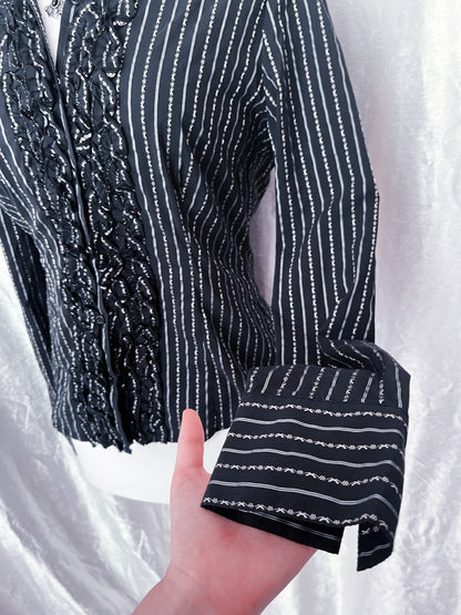 Deadstock gothic striped shirt with ruffle details 🦇
