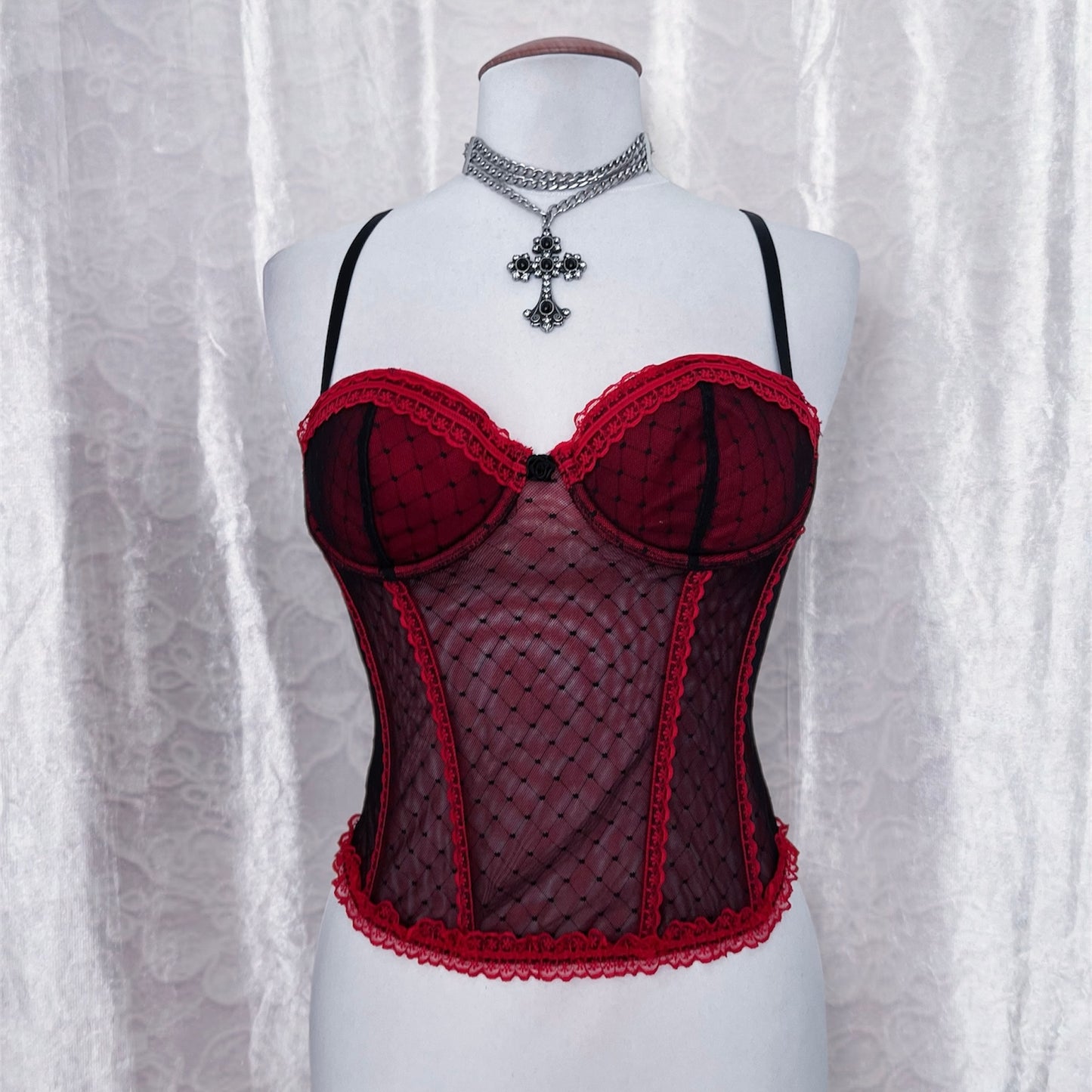 Old H&M vampire lace & mesh corset top 🌹