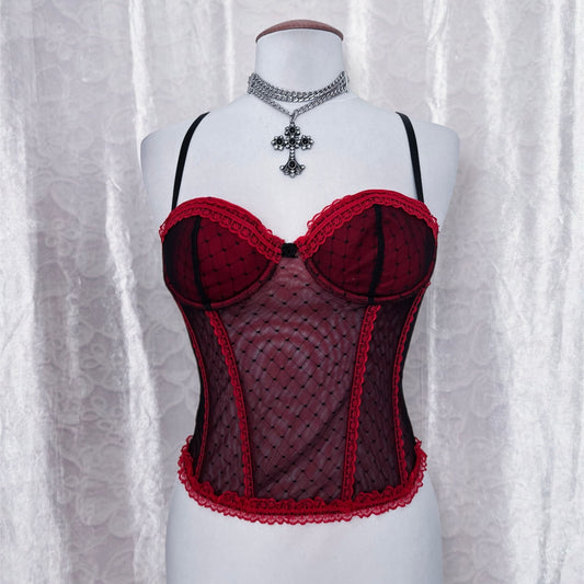 Old H&M vampire lace & mesh corset top 🌹