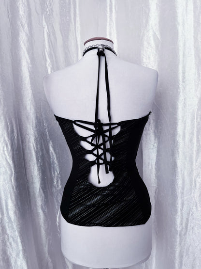 00’s halter top with lace-up back detail 🦇