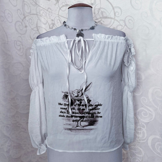 White Rabbit Reworked off shoulder shirt 🐇🕳