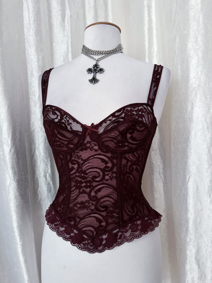 Vintage whimsy lace brown corset top 🧁🧚🏾