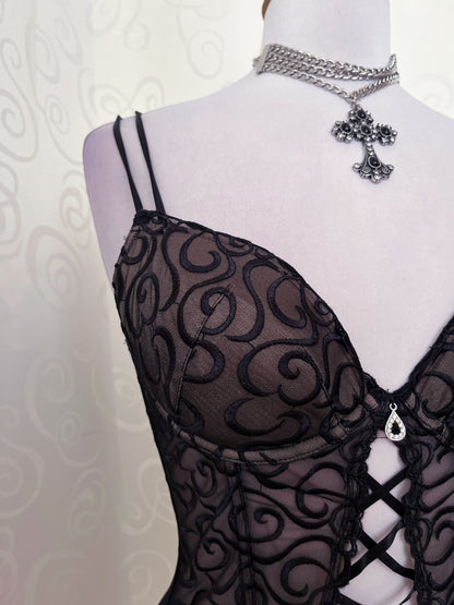 Whimsygoth lace-up corset with embossed spiral detail 🌀