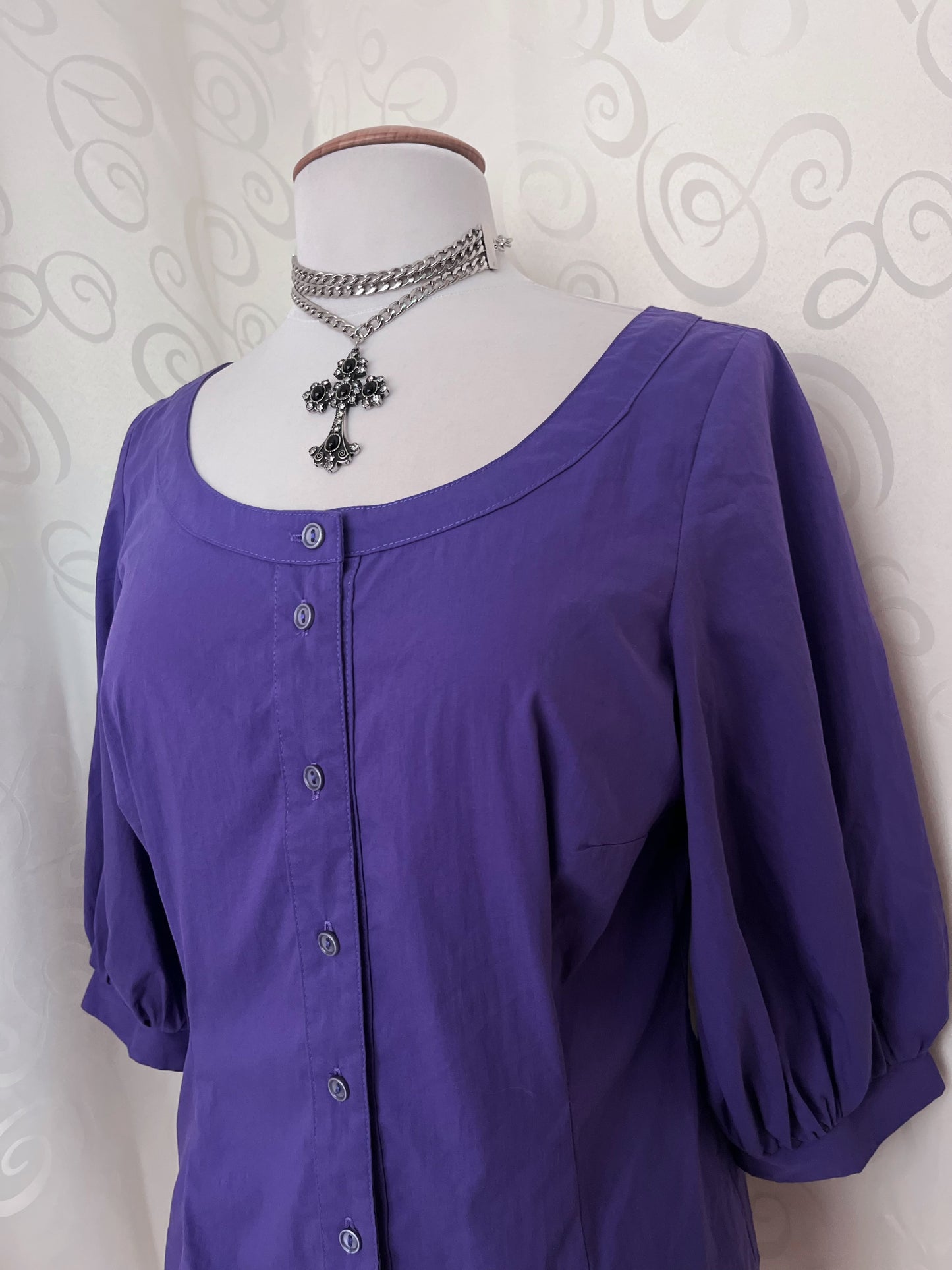 00’s Jirai Kei style purple shirt with puff sleeves 💜🦇