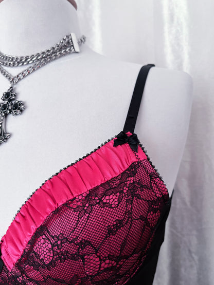 Whimsy hot pink mesh babydoll bustier 🫧🎀
