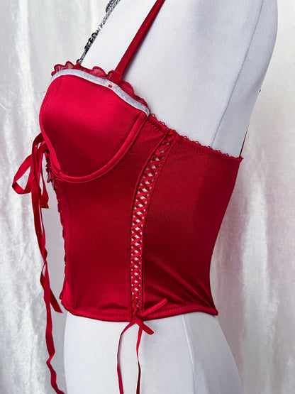 Hot small red lace up corset 💋