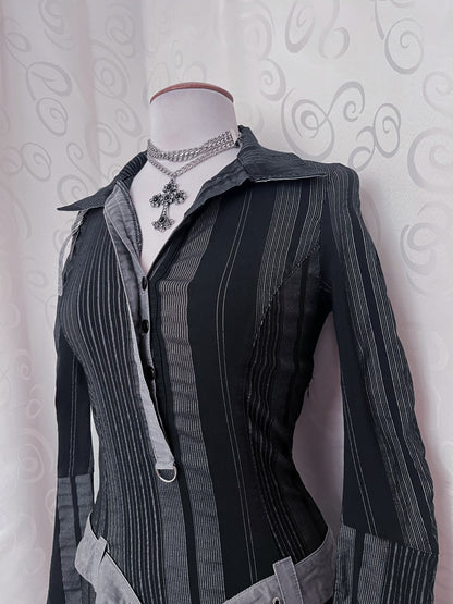 00’s Cache Cache iconic office striped dress with belt details 🖤🗡️