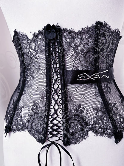 Whimsygoth stunning mesh & lacey waist corset 🌀🕸️