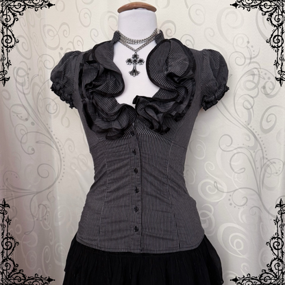 Horror Protagonist/Dark Coquette style ruffle striped shirt 🎞️🗝️