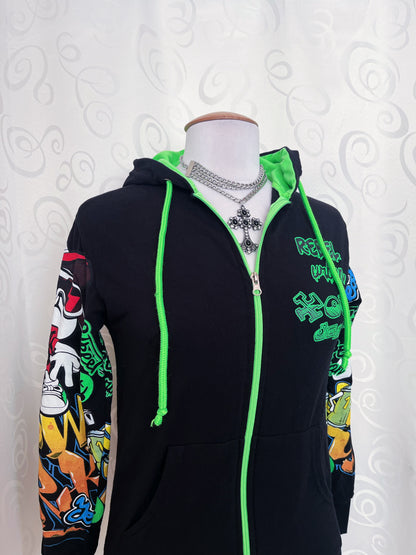 Iconic hip-hop style printed hooded jacket 🐇💀