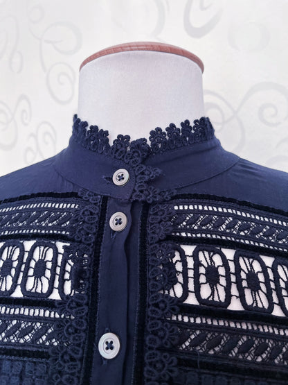 00’s gothic jirai kei navy dress with velvet details 🦇