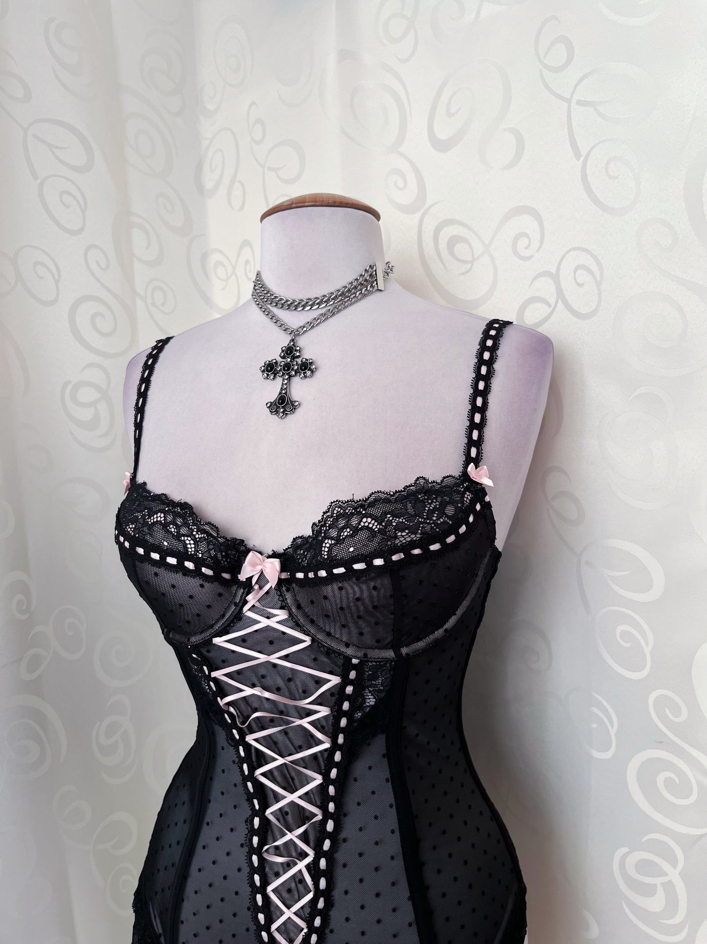 Dark Coquette black & pink lace up corset 🎀