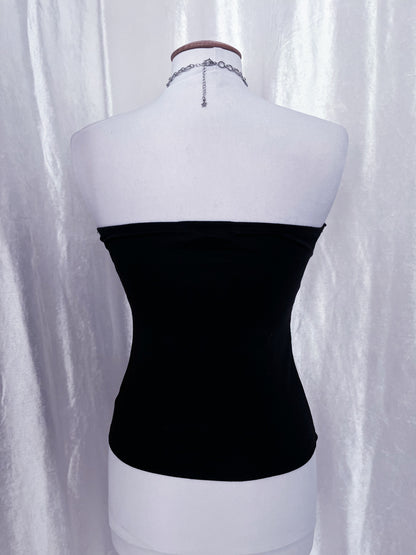 00’s black & white PU leather corset top 🦷♠️