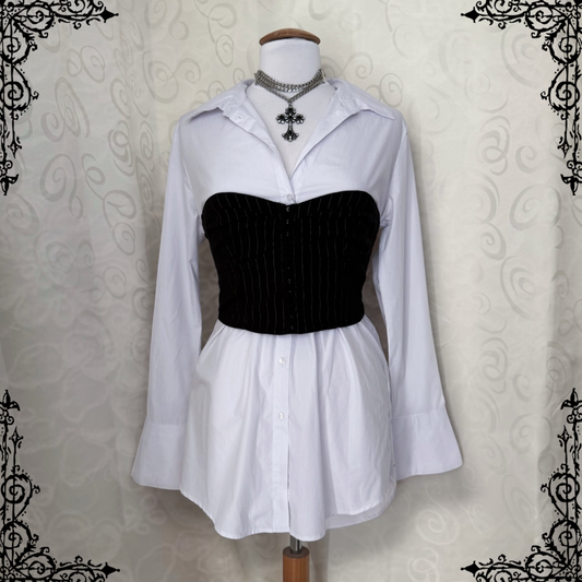 Office Goth white shirt with corset detail 🦇