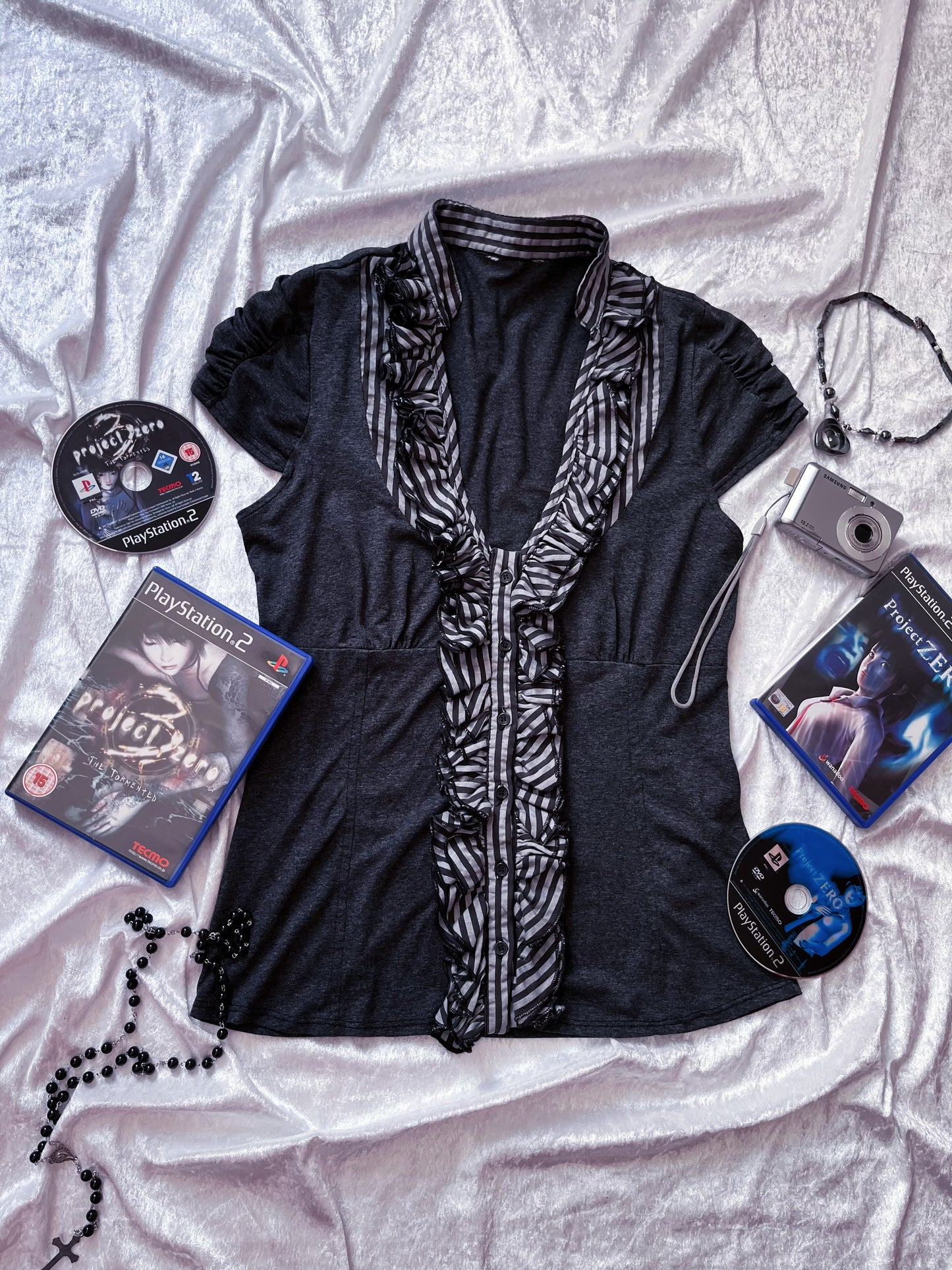 Horror protagonist dark coquette ruffle shirt 🎀