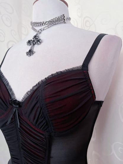 00's vampire black & burgundy mesh corset 🩸