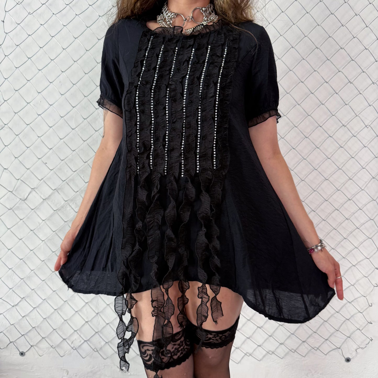 00’s whimsygoth/fairy black top with jellyfish detail 🪼🦇✨