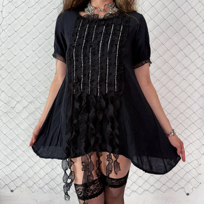 00’s whimsygoth/fairy black top with jellyfish detail 🪼🦇✨