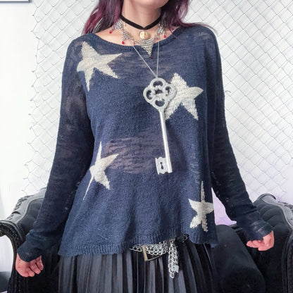 Coraline-style blue light sweater with stars 🗝 ⚉ 🪡 🐈‍⬛