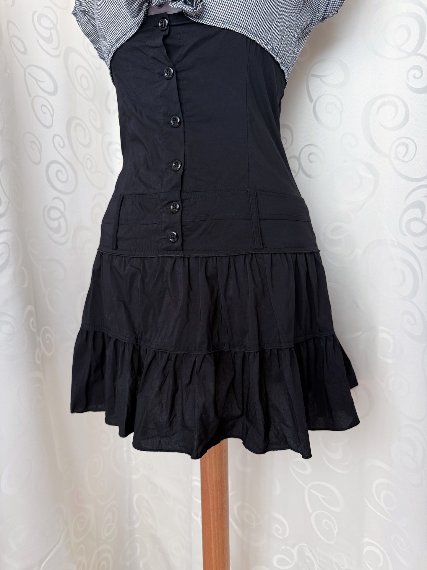 00’s Horror Protagonist/Dark Coquette cotton black & plaid dress 📷🎞️