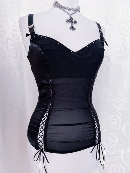 Gothic black lace-up corset top 🦇
