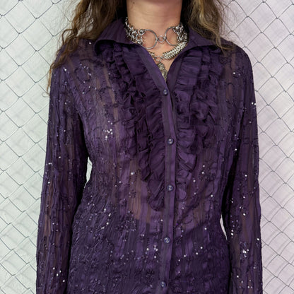 00’s whimsygoth see-through sequin purple shirt 💜🌀