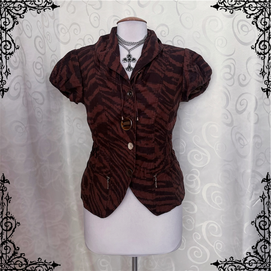 00’s whimsy zebra print brown jacket with lace-up detail 🦇🦓