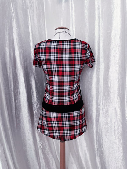 Emo/Alt plaid tunic top with vest detail ❣️