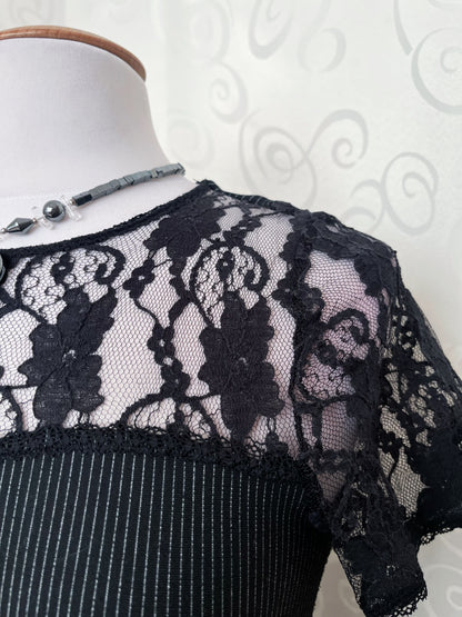 VIVE MARIA Gothic coquette black striped dress with lace detail 🕷️❤️