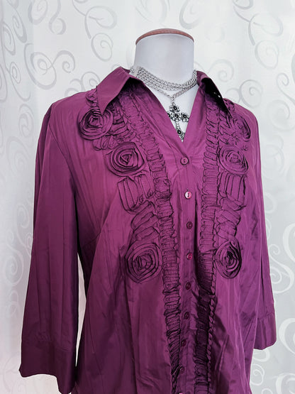 Dark coquette plum shirt with roses 💜🥀