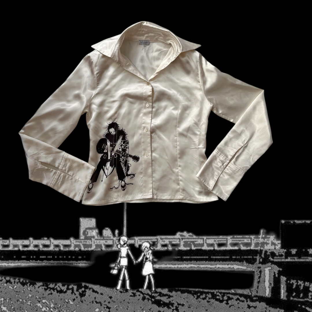 Rockstar Girlfriend REWORKED beige satin shirt 🎸🪷🍓