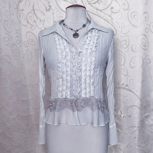 Angelic coquette ruffle mesh shirt with lace details 🪽