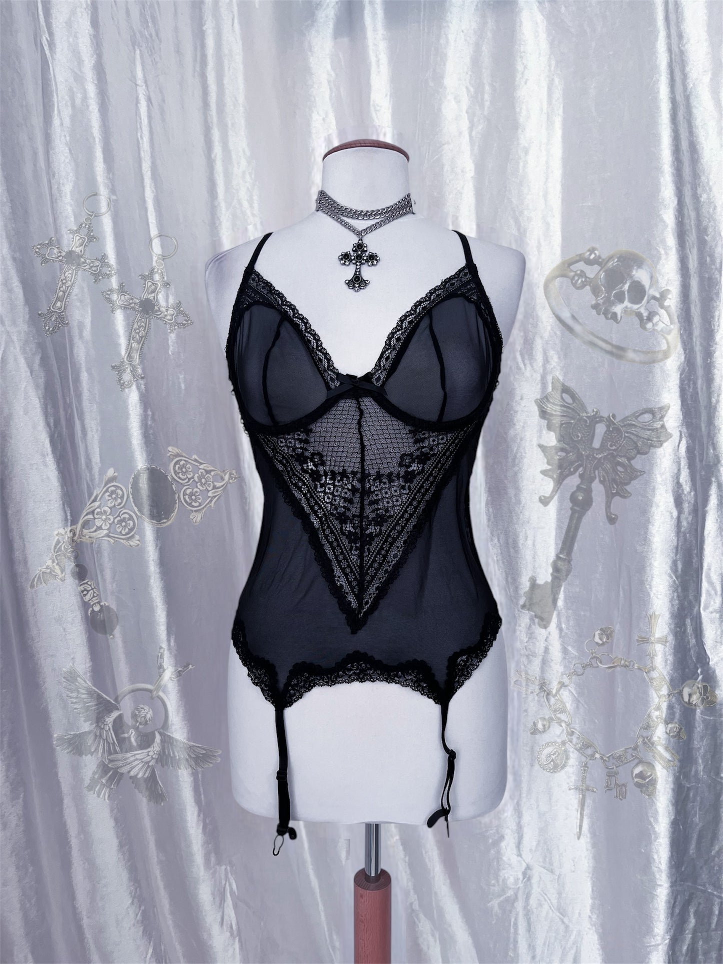 Hot black mesh lingerie corset top 🕸️