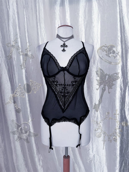 Hot black mesh lingerie corset top 🕸️
