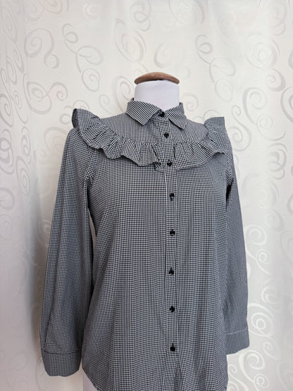 Gothic Victorian/Jirai key style checked ruffle shirt 🦇