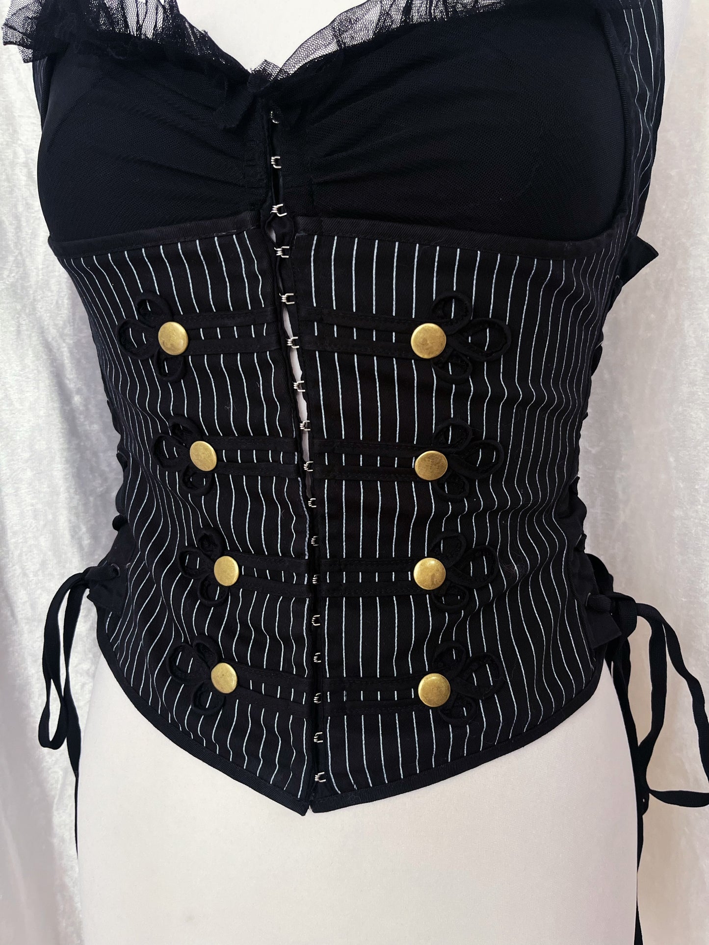 Spin Doctor gothic vest striped cotton corset with lace-up details 🦇