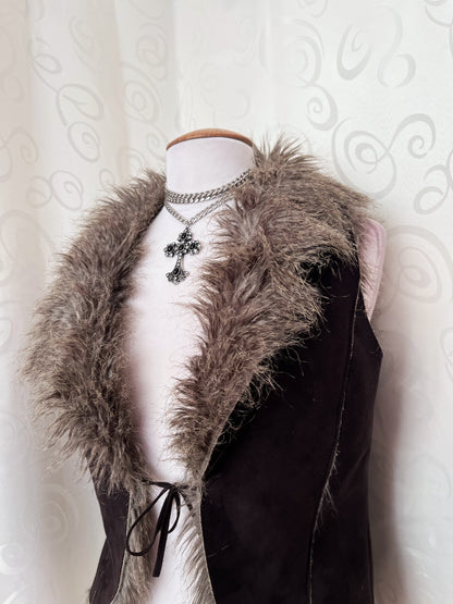 00’s brown faux fur afghan brown vest 🌀🍄‍🟫