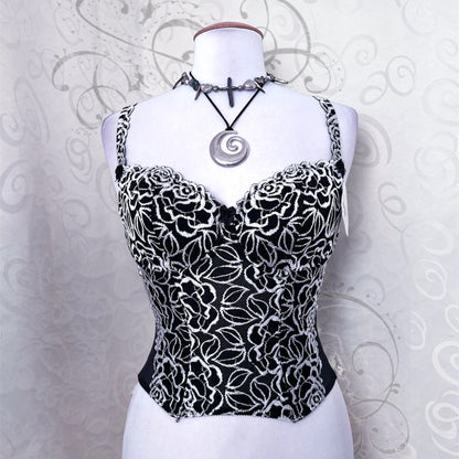 00’s whimsygoth embroidered corset 🪽🌀