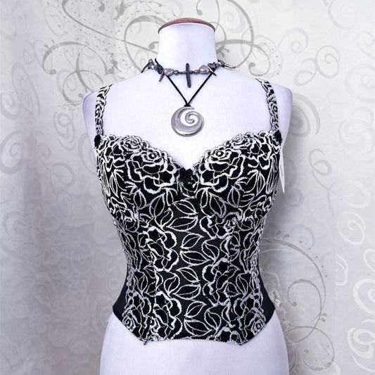 00’s whimsygoth embroidered corset 🪽🌀