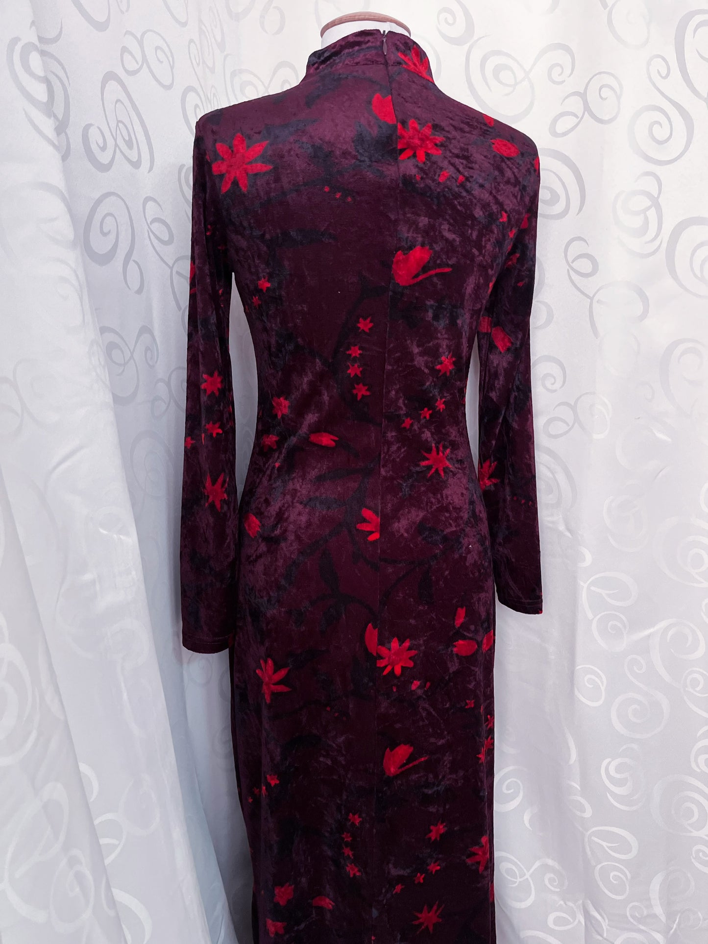 00’s Asian Style/Qipao velvet floral dress❤️🌺