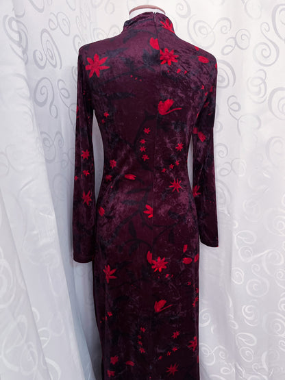 00’s Asian Style/Qipao velvet floral dress❤️🌺