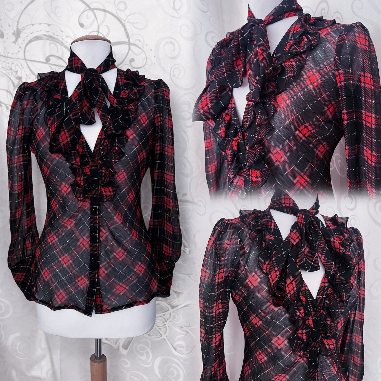 Gothic / Jirai Kei mesh plaid shirt with ruffle detail 🫀