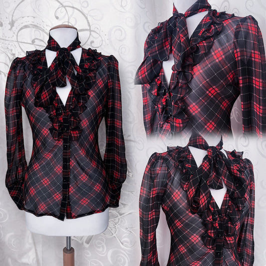 Gothic / Jirai Kei mesh plaid shirt with ruffle detail 🫀