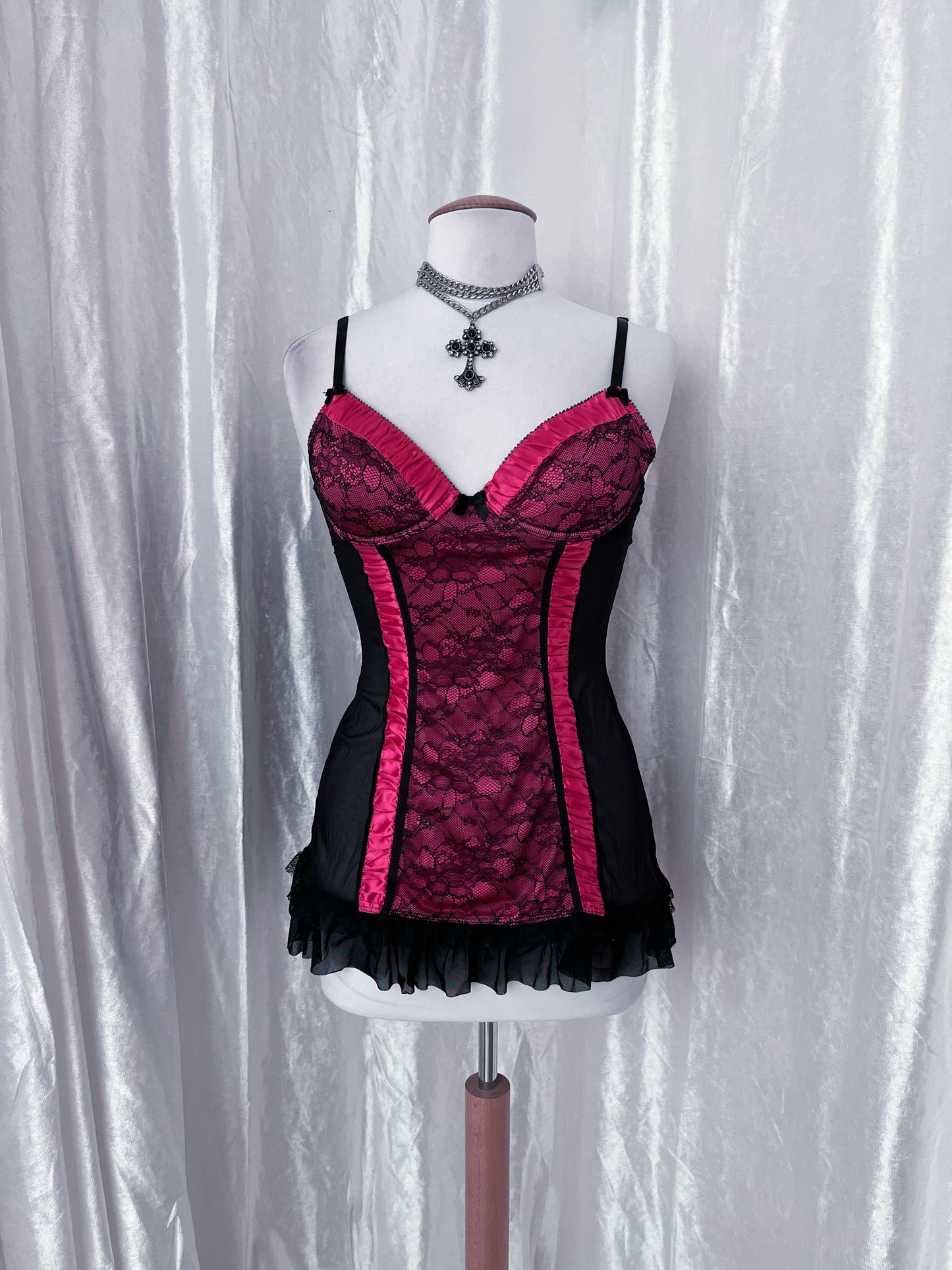 Whimsy hot pink mesh babydoll bustier 🫧🎀