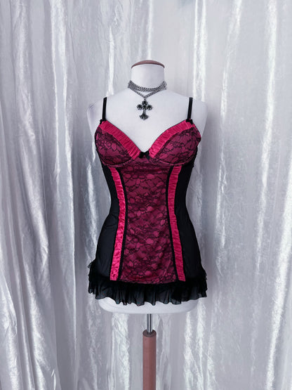 Whimsy hot pink mesh babydoll bustier 🫧🎀