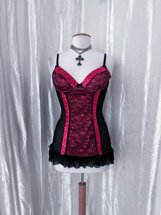 Whimsy hot pink mesh babydoll bustier 🫧🎀
