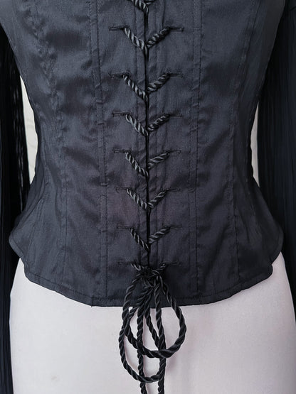 00’s Gothic Vivien Caron lace-up corset with mesh sleeves 🕷️