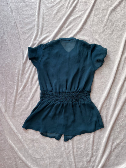 Cute teal coquette ruffle mesh shirt 💐